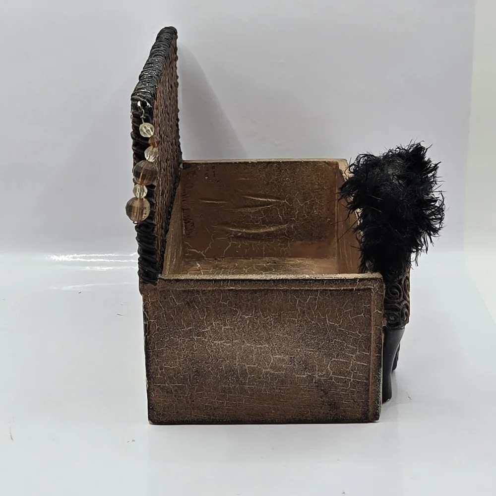 Vanity Organizer Trinket Box Glam High Heel Shoe with Feathers Exotic Design